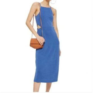 Topshop Cutout Midi Dress Spaghetti Strap Blue Size 8 Sheath Waist